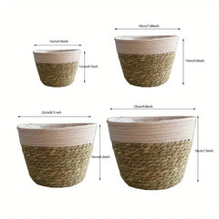 Seagrass Planter Basket Set 6" 7" 9" 10" Hand Woven with Plastic Liner Round