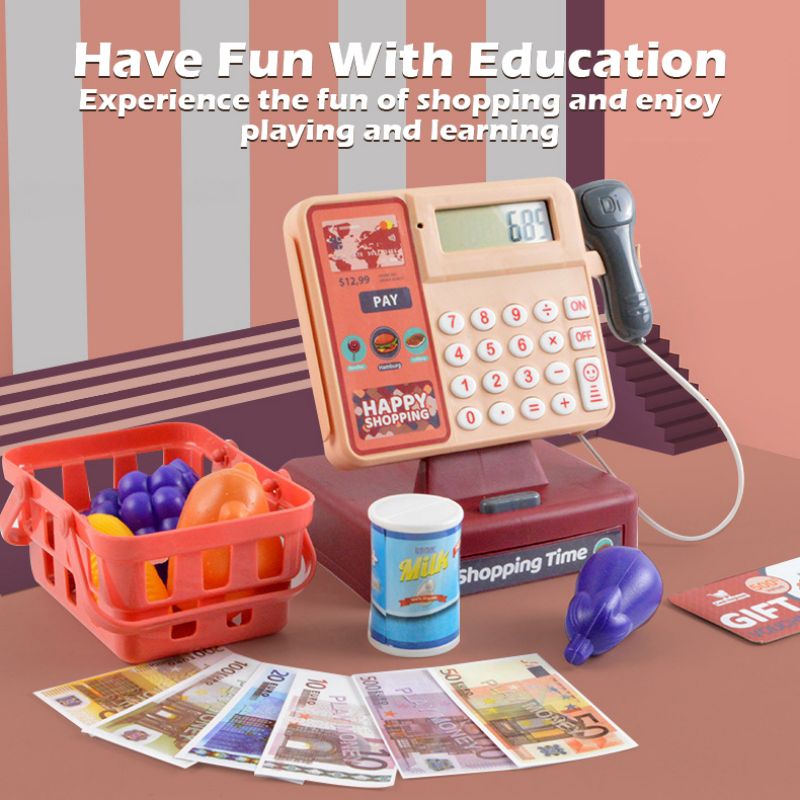 Kids Cash Register Pretend Play Toy with Scanner and Credit Card