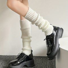 Solid Rib Knit Leg Warmers Soft Knee High Socks Women's Stockings
