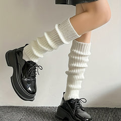 Solid Rib Knit Leg Warmers Soft Knee High Socks Women's Stockings