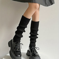 Solid Rib Knit Leg Warmers Soft Knee High Socks Women's Stockings