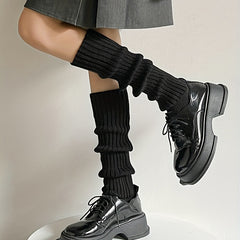 Solid Rib Knit Leg Warmers Soft Knee High Socks Women's Stockings