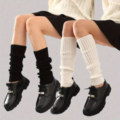 Solid Rib Knit Leg Warmers Soft Knee High Socks Women's Stockings