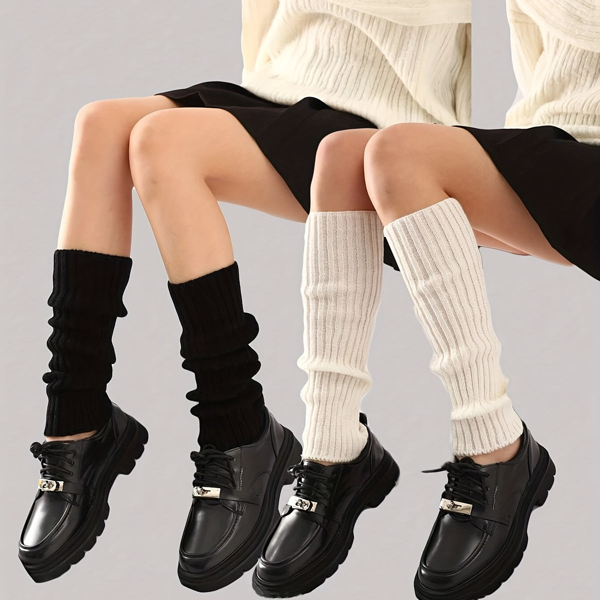Solid Rib Knit Leg Warmers Soft Knee High Socks Women's Stockings