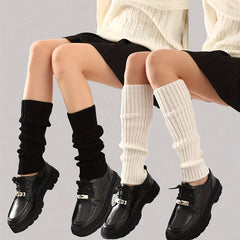 Solid Rib Knit Leg Warmers Soft Knee High Socks Women's Stockings