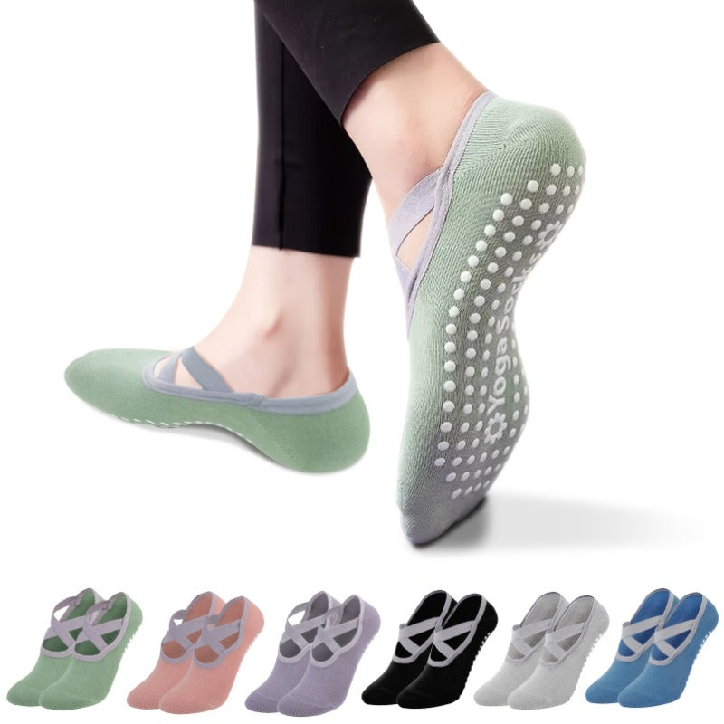 Women's Non Slip Yoga Socks with Cross Strap Grips