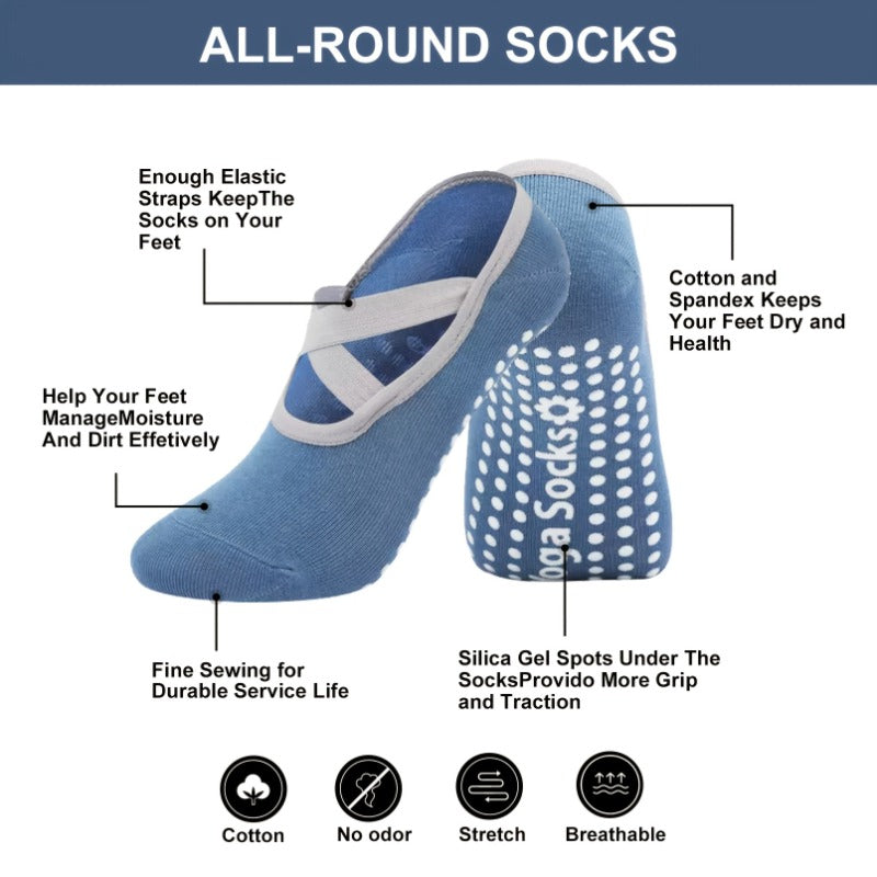 Women's Non Slip Yoga Socks with Cross Strap Grips