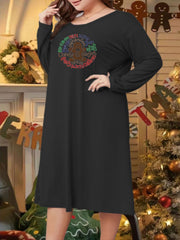  Christmas Gingerbread Man Print Loungewear Dress