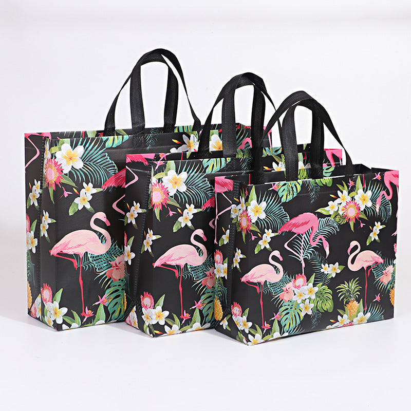3PCS Christmas Gift Bags Flamingo Tote Bags Non Woven Foldable Reusable