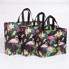 3PCS Christmas Gift Bags Flamingo Tote Bags Non Woven Foldable Reusable