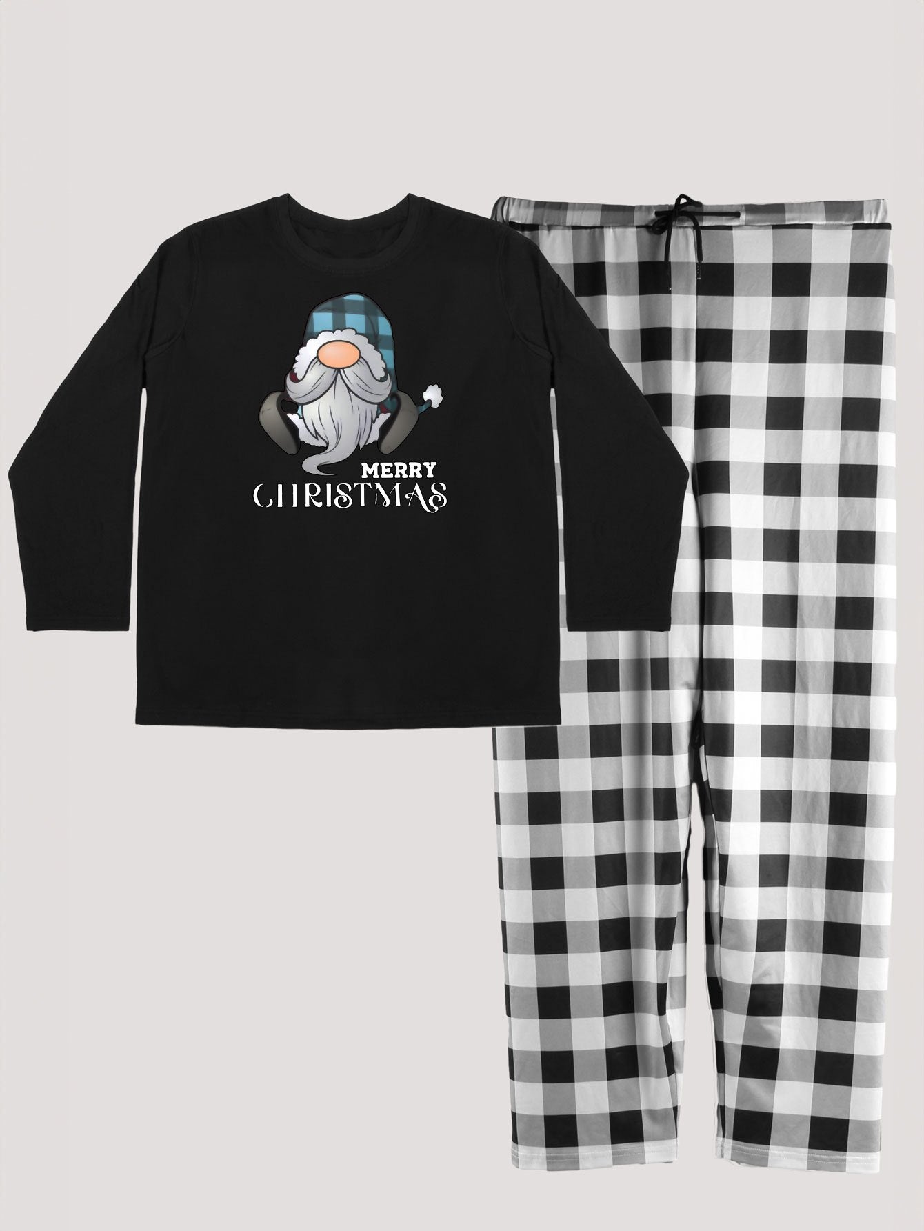  Christmas Loungewear Set Gnome Letter Print T-shirt Plaid