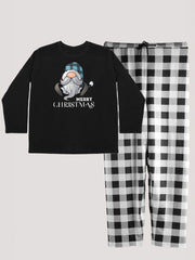  Christmas Loungewear Set Gnome Letter Print T-shirt Plaid
