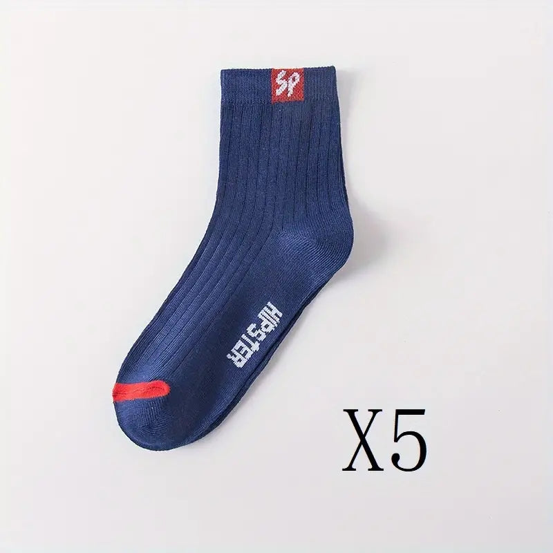 5 Pairs Men's Outdoor Casual Cotton Mid Calf Socks