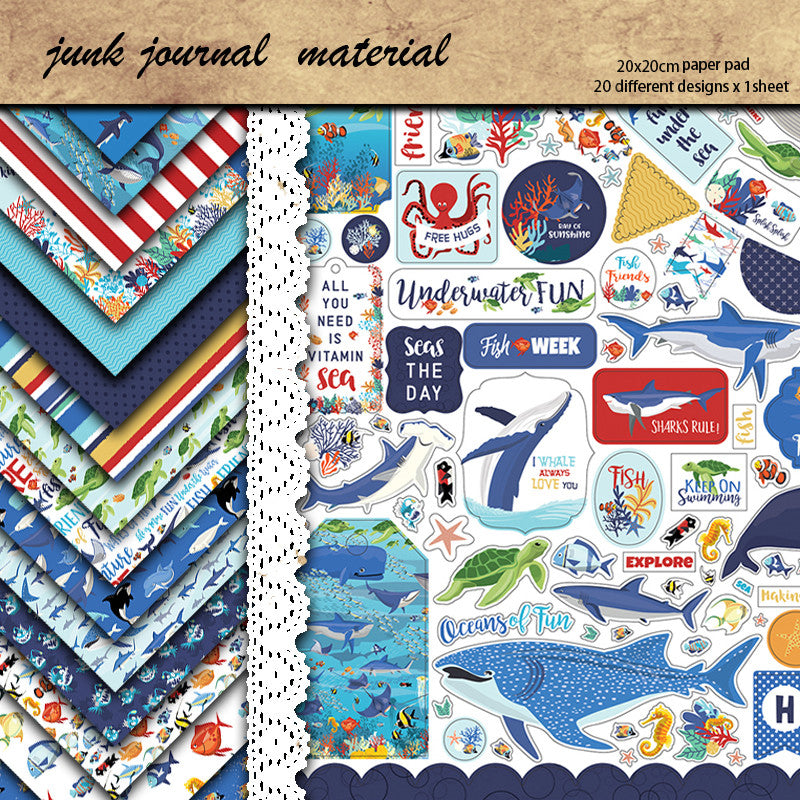 20pcs Large Size Marine Organism Material Paper Retro Journal For Background DIY