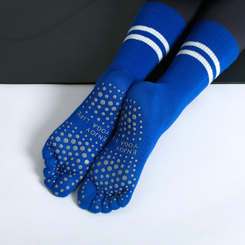Non-slip Five Toe Grip Sports Socks - Breathable Split Striped Crew Socks