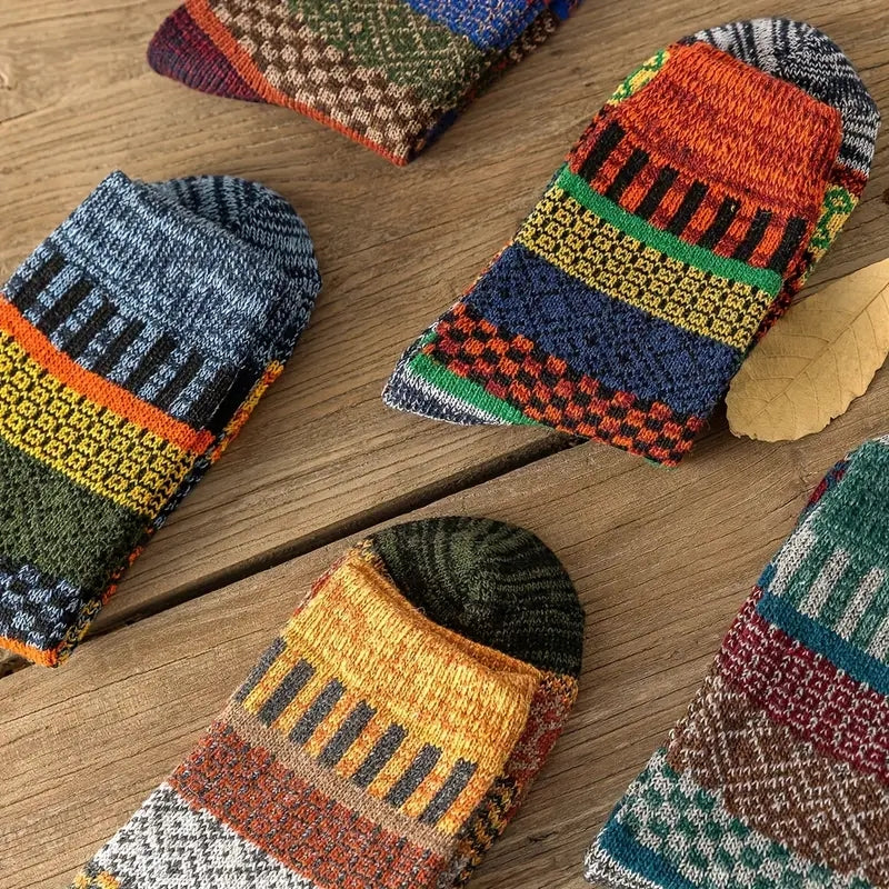 5 Pairs Men's Striped Crew Socks Thick Warm Winter Couple Christmas Socks
