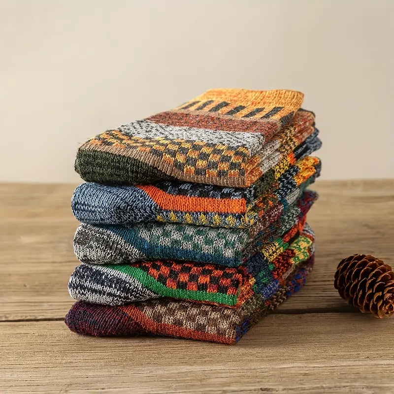 5 Pairs Men's Striped Crew Socks Thick Warm Winter Couple Christmas Socks