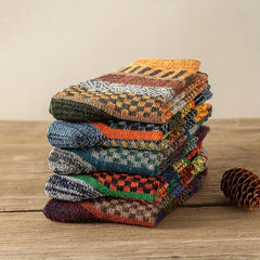 5 Pairs Men's Striped Crew Socks Thick Warm Winter Couple Christmas Socks
