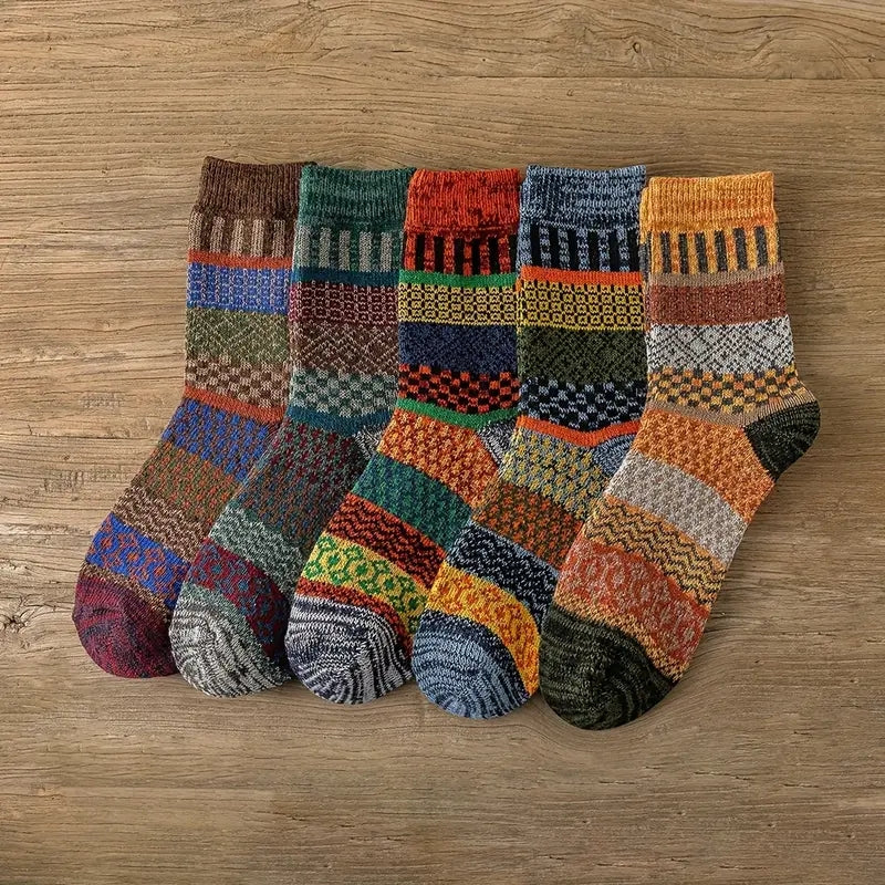 5 Pairs Men's Striped Crew Socks Thick Warm Winter Couple Christmas Socks