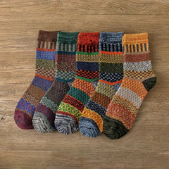 5 Pairs Men's Striped Crew Socks Thick Warm Winter Couple Christmas Socks