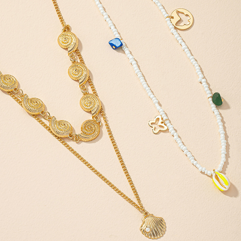 Layer Patchwork Necklace Personality Temperament Pearl Shell Necklace