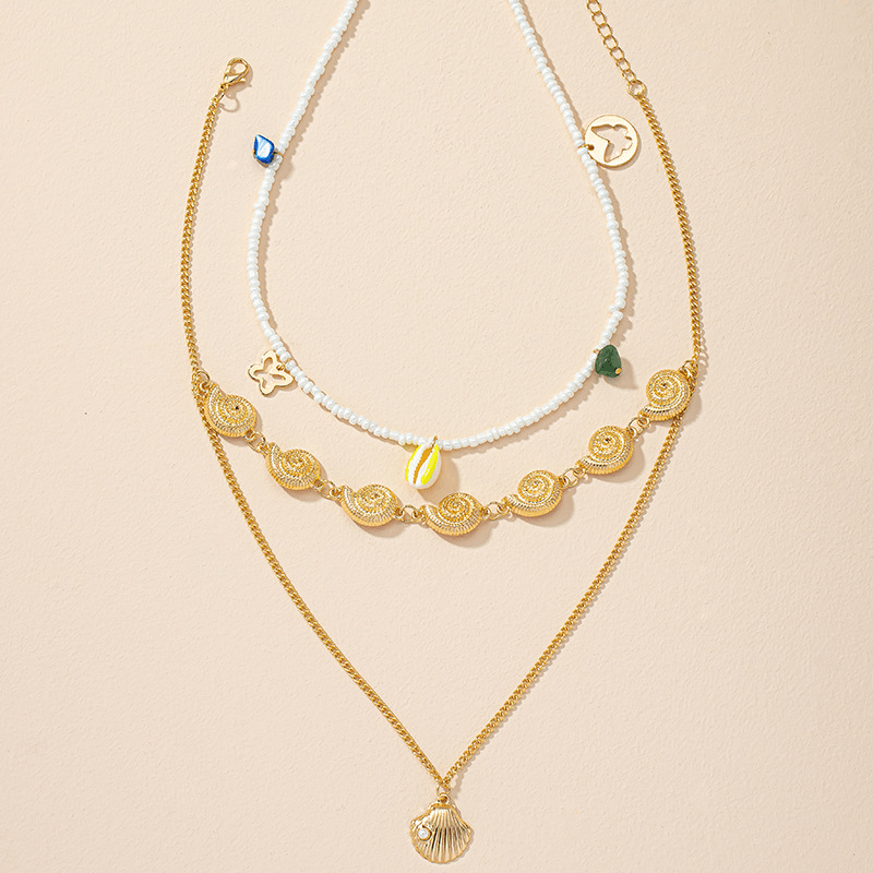 Layer Patchwork Necklace Personality Temperament Pearl Shell Necklace
