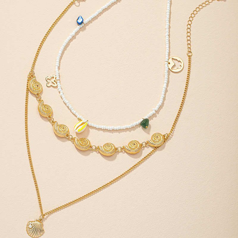 Layer Patchwork Necklace Personality Temperament Pearl Shell Necklace