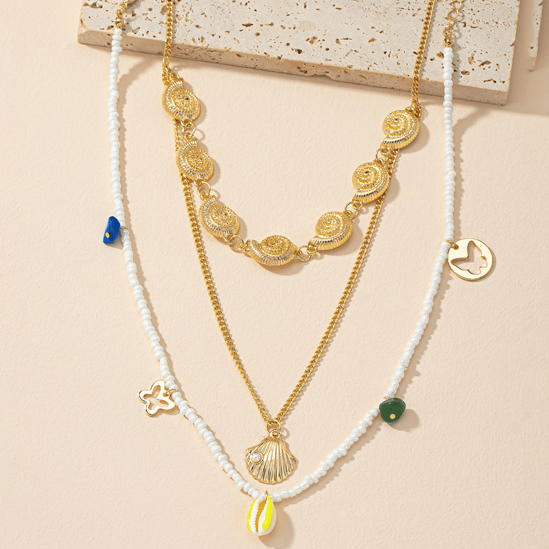 Layer Patchwork Necklace Personality Temperament Pearl Shell Necklace