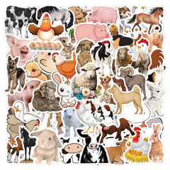 60pcs Farm Animal Vinyl Waterproof Stickers Water Bottle Laptop Phone Luggage
