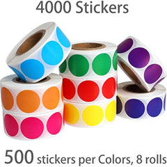 4000 PCS 3/4 Colored Dot Stickers Circle Coding Labels, 8 Style