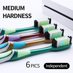 6pcs Medium Hard Hair Toothbrush 6 Independent Packs Big Head Adult Family Pack