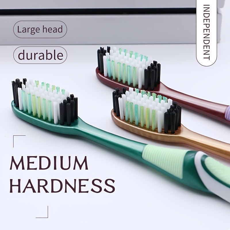6pcs Medium Hard Hair Toothbrush 6 Independent Packs Big Head Adult Family Pack