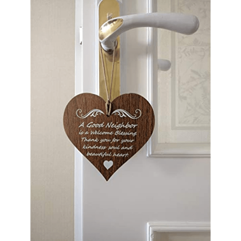 Good Neighbor Wooden Heart Hang Tag Sign Gift