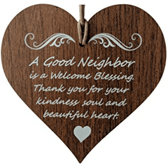 Good Neighbor Wooden Heart Hang Tag Sign Gift