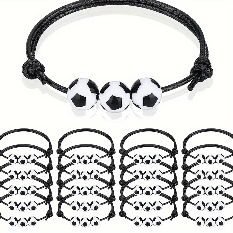 Sports Charm Bracelets Set of 12 or 20, Adjustable Beaded Ball Bracelets