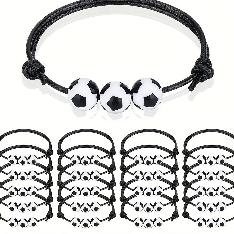 Sports Charm Bracelets Set of 12 or 20, Adjustable Beaded Ball Bracelets