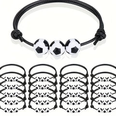 Sports Charm Bracelets Set of 12 or 20, Adjustable Beaded Ball Bracelets