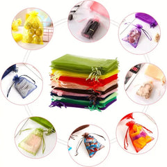 Red Organza Drawstring Storage Bag 100pcs Wedding Birthday Party Gift Bag