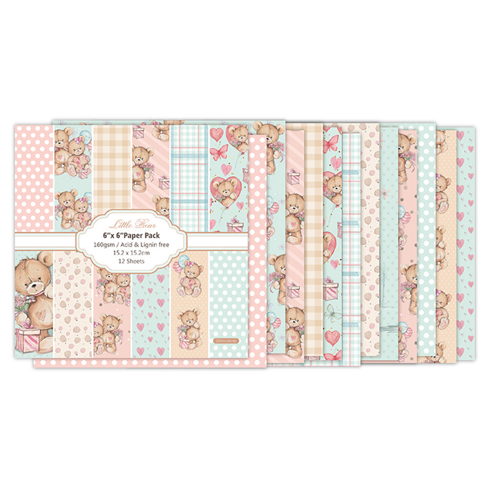 12pcs Doll Bear Scrapbook Background Paper for DIY Crafts