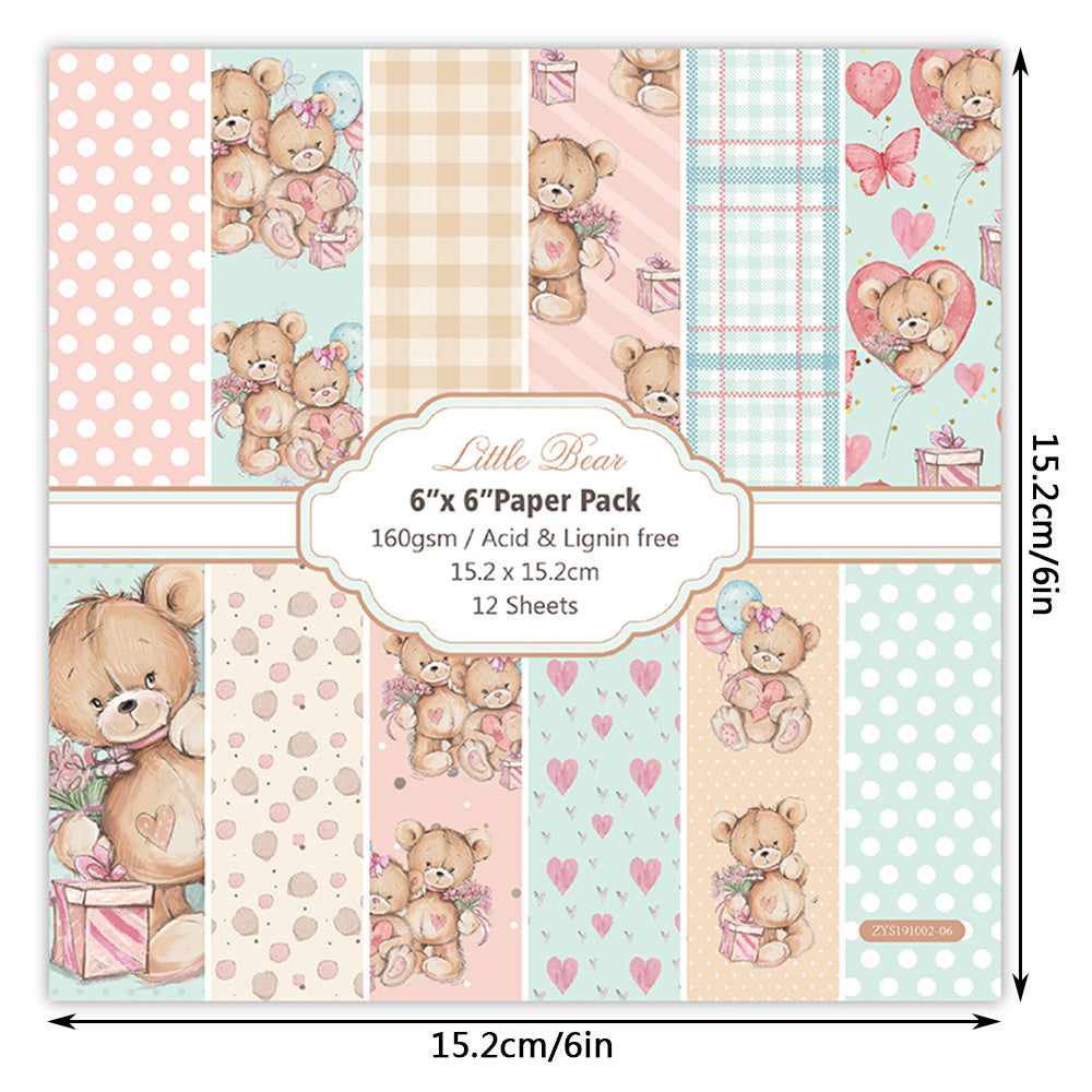12pcs Doll Bear Scrapbook Background Paper for DIY Crafts