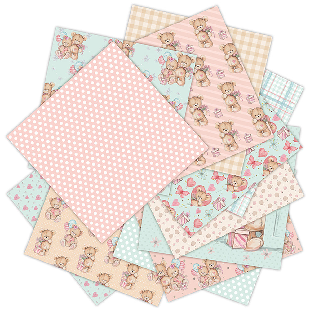 12pcs Doll Bear Scrapbook Background Paper for DIY Crafts