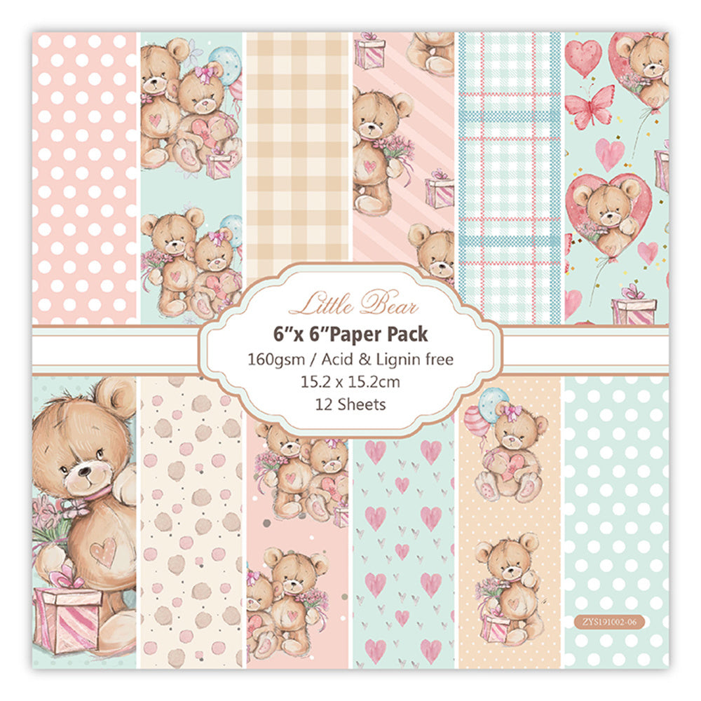 12pcs Doll Bear Scrapbook Background Paper for DIY Crafts