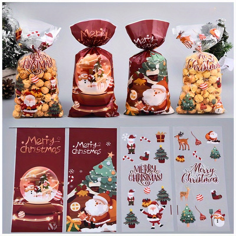50pcs Christmas Candy Bag Snack Cookie Bag Cellophane Gift Party Candy Bag