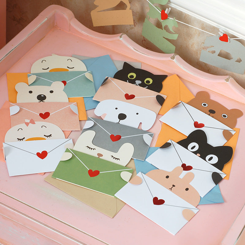 9pcs Animal Cartoon Birthday Greeting Cards Postcard