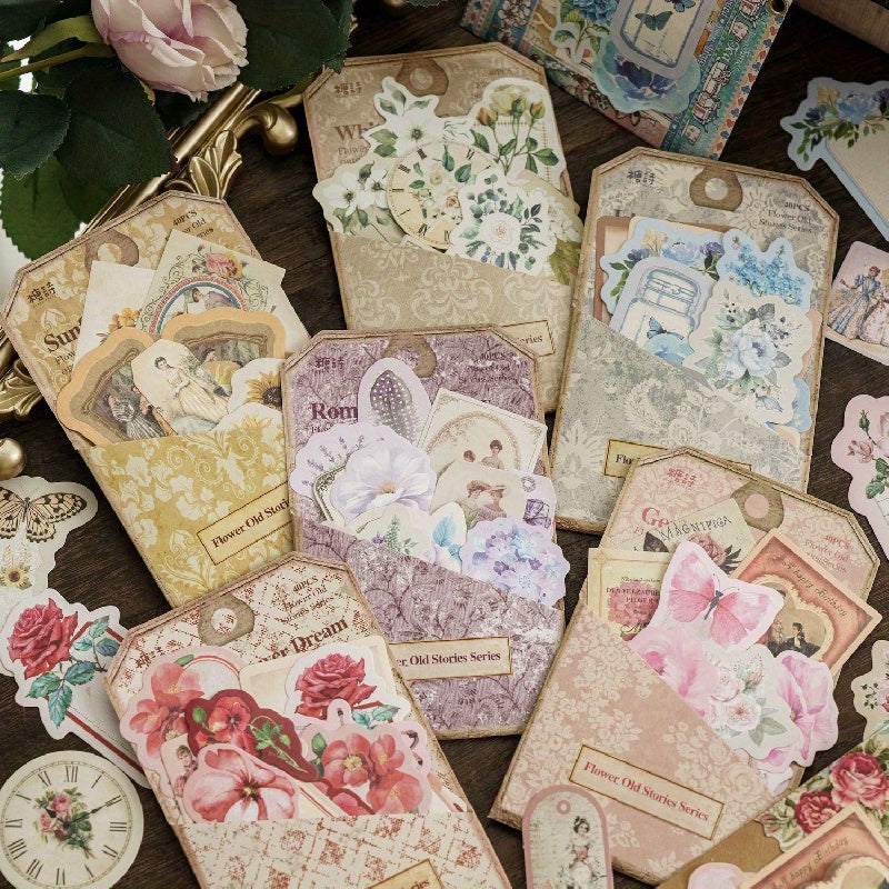 40pcs Flower Room Old Things Series Retro Small Fresh Creative Journal Decorativ