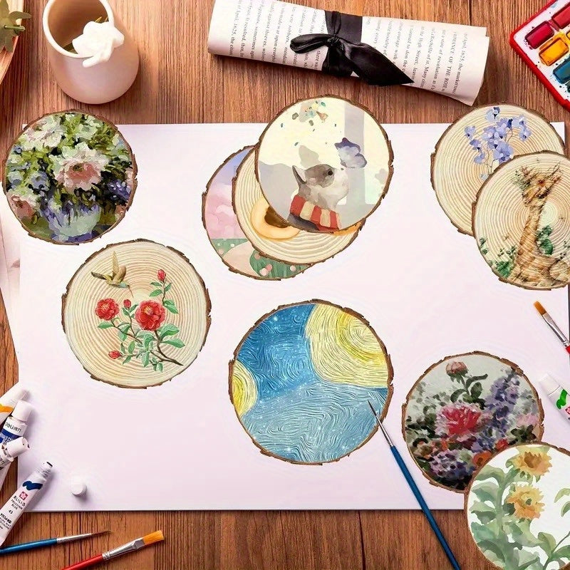 10pcs Natural Wood Round Art Thick Wood Chips Bark DIY Crafts Coasters