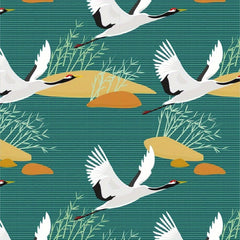 Large Crane And Koi Pattern Cotton Japanese Fabric DIY Handicraft Clothing
