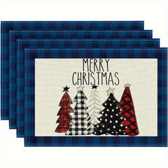 4pcs Red Snowman Let It Snow Winter Placemat Set