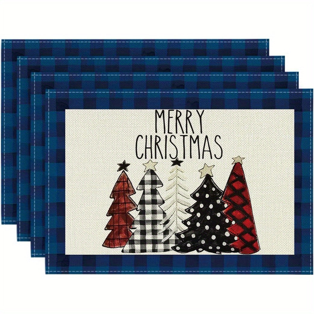 4pcs Red Snowman Let It Snow Winter Placemat Set