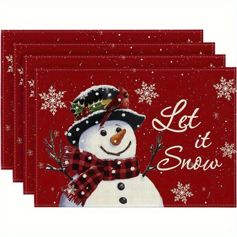 4pcs Red Snowman Let It Snow Winter Placemat Set